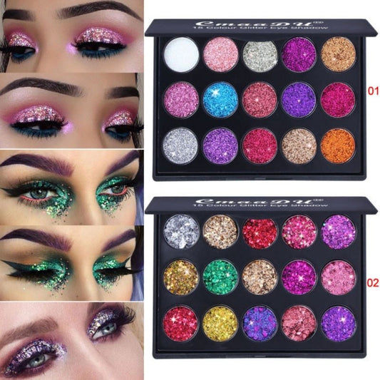 Paleta de sombras de ojos con purpurina, naturales, resistentes al agua, para mujer, con pigmentos en polvo brillantes y metálicos, 15 colores 