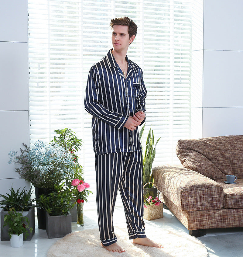 Fall men's simulated silk stripe pajamas men