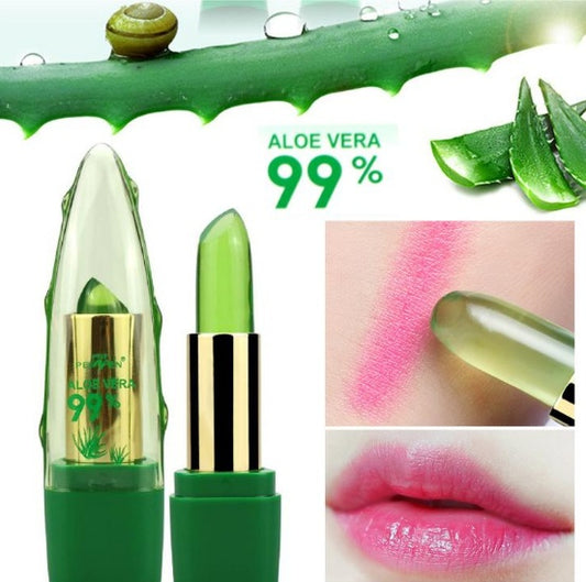 Lápiz labial que cambia de color en gel de aloe vera, hidratante, antisecado, desalinizador, de grano fino, para el cuidado de los labios