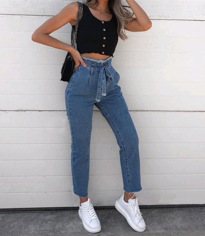 High-waisted Washed Pencil Pants Spring Sexy Temperament European And American Plus Size Denim Jeans For Women