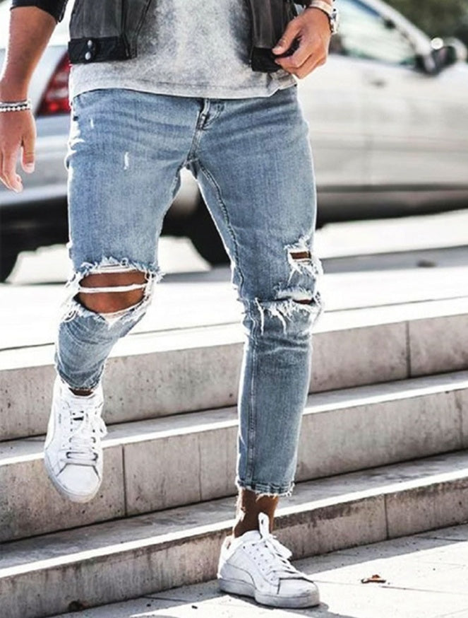 Nuevos jeans ajustados rotos para hombre