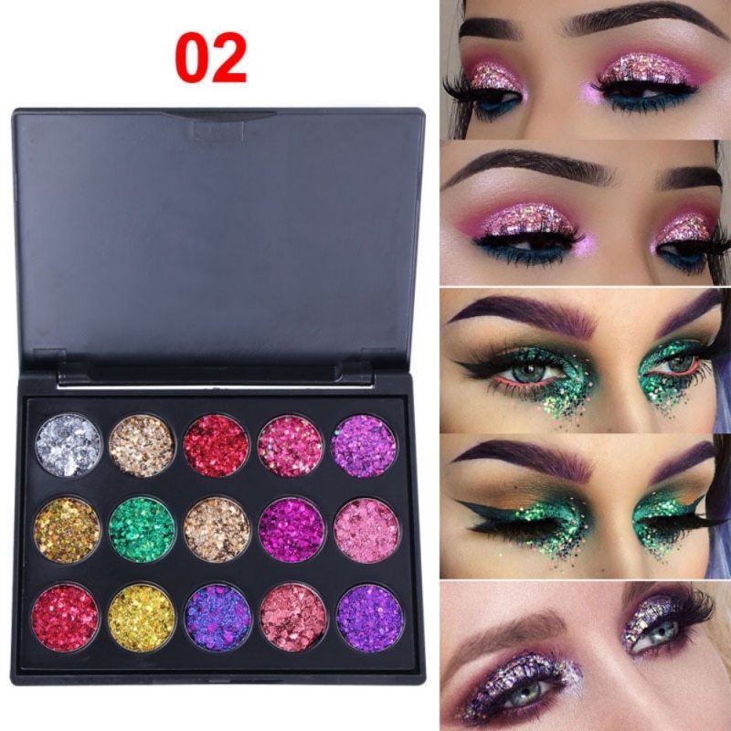 Female Natural Waterproof Glitter Eyeshadow Palette Shining Metals Powder Shimmer Eye Shadow Pigments Kits Diamond 15 Colors