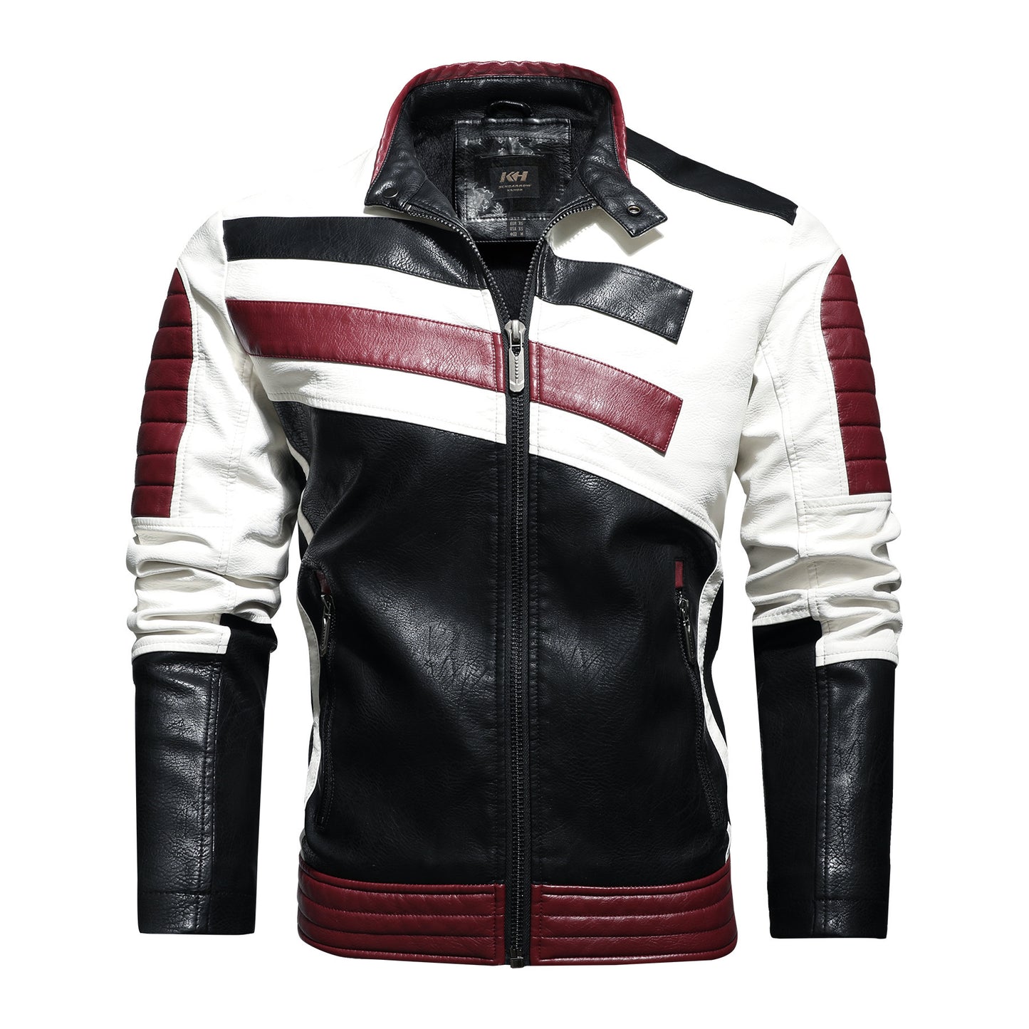 Chaquetas de cuero para hombre con cuello alto para motocicleta