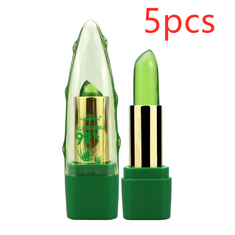 Lápiz labial que cambia de color en gel de aloe vera, hidratante, antisecado, desalinizador, de grano fino, para el cuidado de los labios