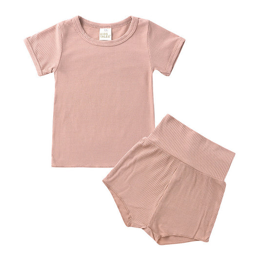 Baby Candy Color Cotton High Waist Belly Protective Pajama Set