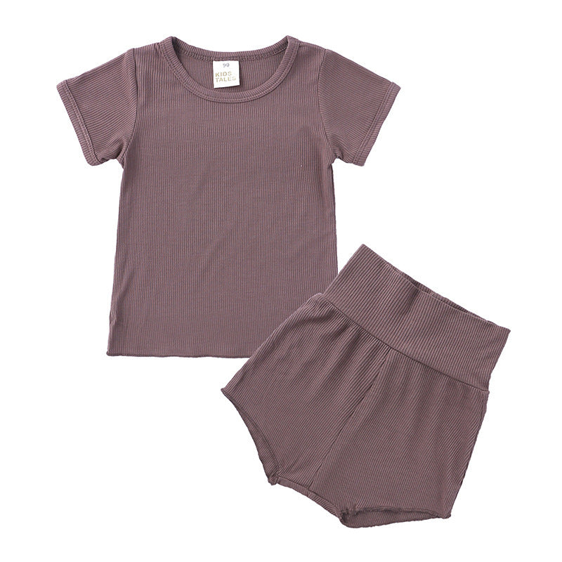 Baby Candy Color Cotton High Waist Belly Protective Pajama Set