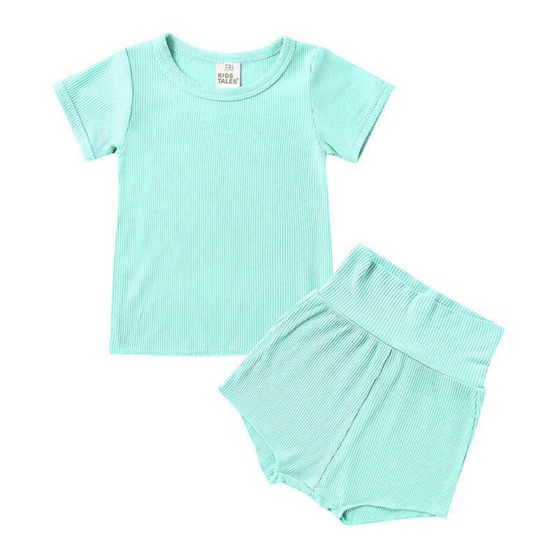 Baby Candy Color Cotton High Waist Belly Protective Pajama Set