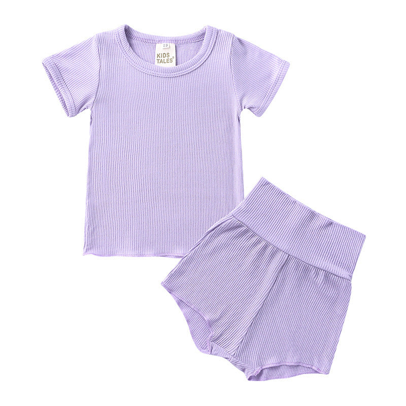 Baby Candy Color Cotton High Waist Belly Protective Pajama Set