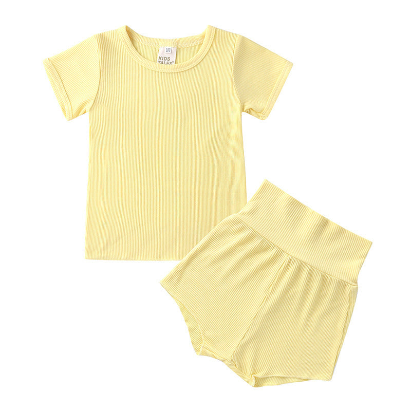 Baby Candy Color Cotton High Waist Belly Protective Pajama Set