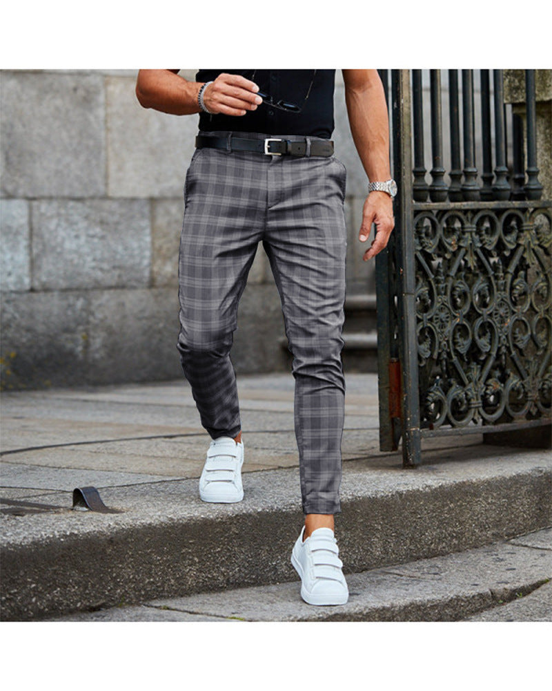 Pantalones con estampado de cuadros, pantalones casuales para hombre, sueltos y finos