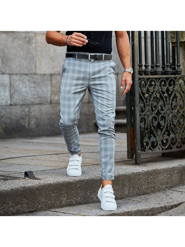 Pantalones con estampado de cuadros, pantalones casuales para hombre, sueltos y finos