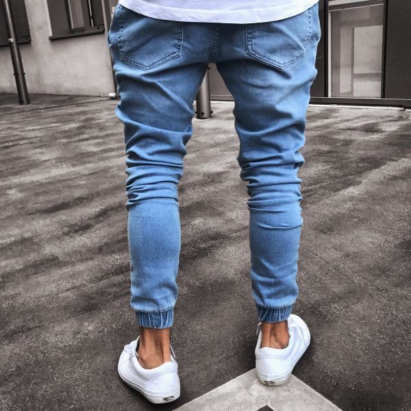 Jeans Hombre Moda Explosiva Azul Claro Skinny