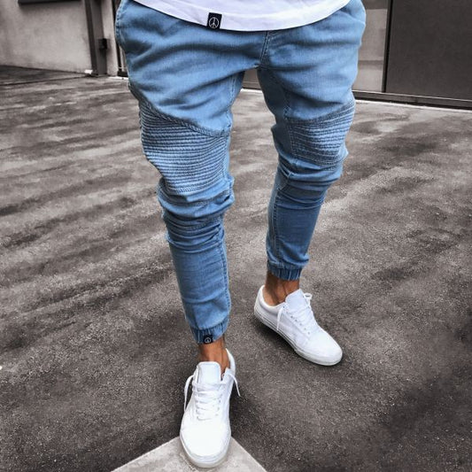 Jeans Hombre Moda Explosiva Azul Claro Skinny