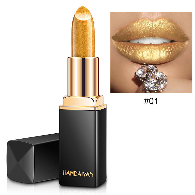 Lápiz labial metálico brillante Lápiz labial perlado que cambia de color con la temperatura Lápiz labial dorado