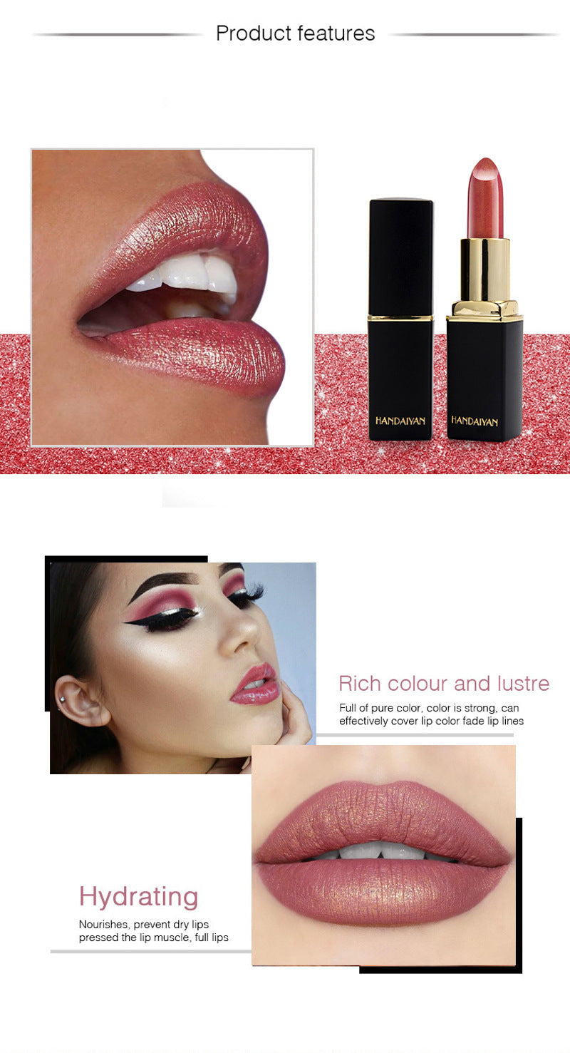 Lápiz labial metálico brillante Lápiz labial perlado que cambia de color con la temperatura Lápiz labial dorado