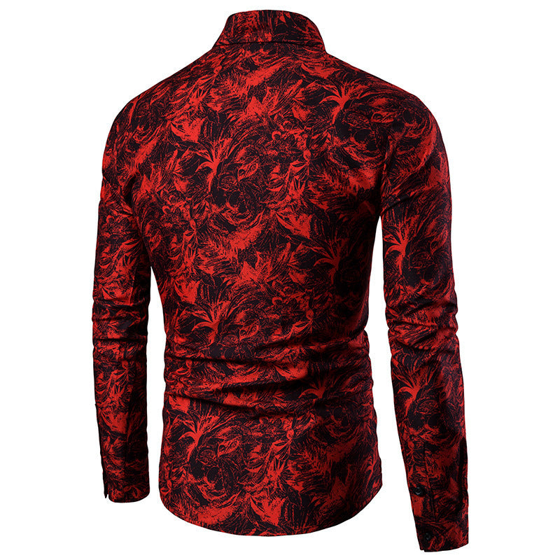 Autumn and Winter Mens Shirt Printed Casual Long Sleeved Shirt Slim Fit Male Social Dress Shirt For Men