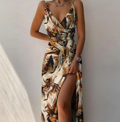 Vestido de verano con escote en V y abertura en la espalda, sexy, ajustado, con tirantes, para mujer