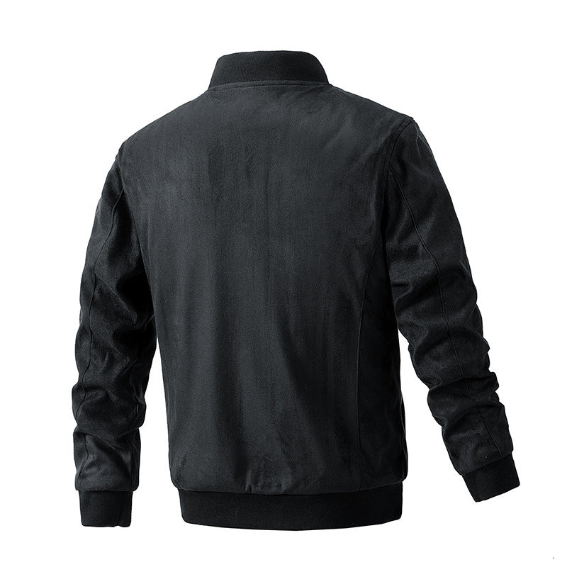 Suede Stand Collar Men's Jacket Double Zipper Pocket Clothing Mens