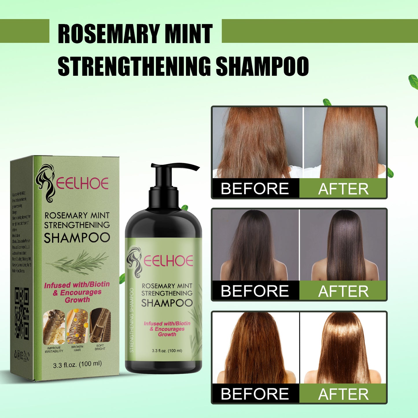 Rosemary Mint Shampoo Moisturizing Supple Hair Repair Dry Frizz Refreshing Shampoo Hair Care