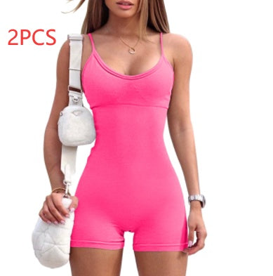 Spaghetti Strap Shorts Jumpsuit Sports Yoga Workout Tight Romper Women Fashion Fitness Sportwear