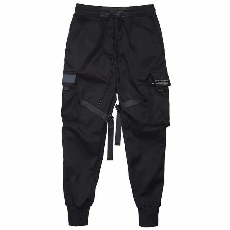 Pantalones de chándal con cintas para hombre, estilo harén, cargo, estilo urbano, estilo hip hop, informales, con bolsillos, de algodón