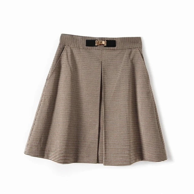 Autumn Winter A Line Houndstooth Skirt Women High Waist Office Skirts Vintage Plaid Mini Skirt