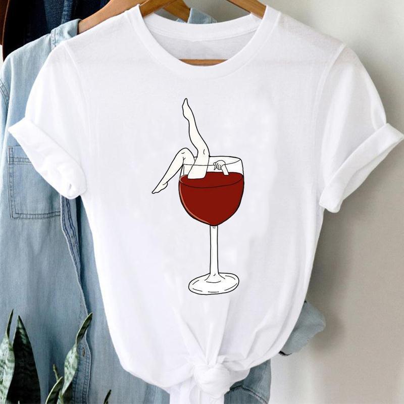 Women Printing Clothing Wine Lady Short Sleeve Casual