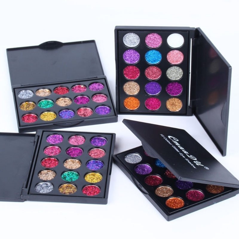 Female Natural Waterproof Glitter Eyeshadow Palette Shining Metals Powder Shimmer Eye Shadow Pigments Kits Diamond 15 Colors