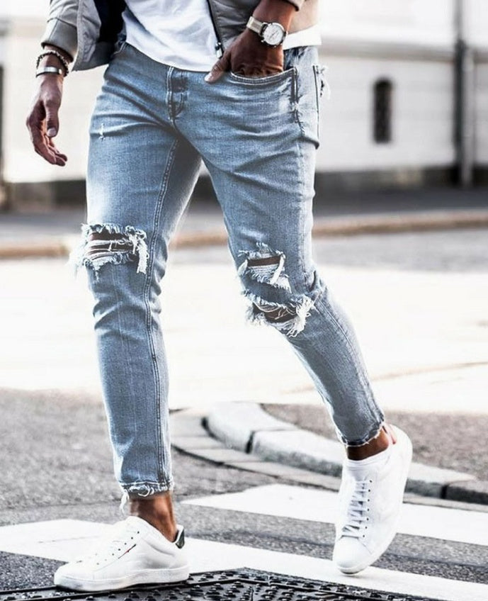 Nuevos jeans ajustados rotos para hombre