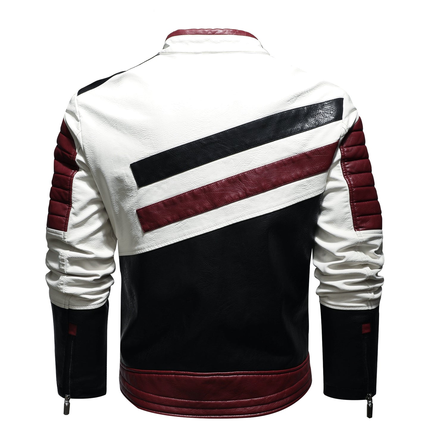 Chaquetas de cuero para hombre con cuello alto para motocicleta