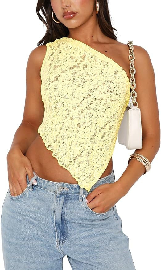 Top de encaje sin espalda de verano de color sólido sin cintura asimétrico con cuello inclinado chaleco ropa de calle para mujer