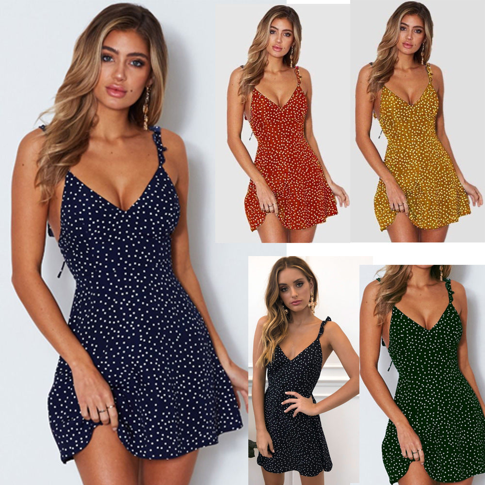 Vestido de tirantes con lunares para mujer, moda de verano, vestido de playa