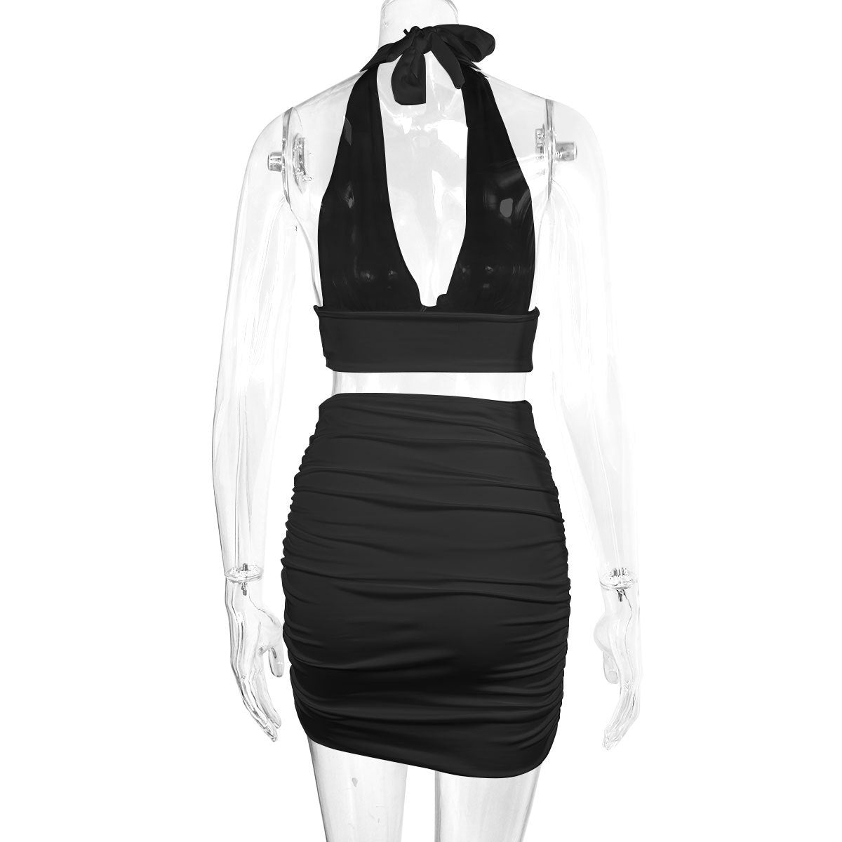 Conjunto de 2 piezas de vestido para mujer, top con cuello halter y cordones hasta la cadera y falda plisada que cubre la cadera