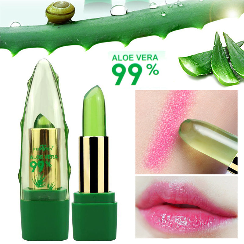 Lápiz labial que cambia de color en gel de aloe vera, hidratante, antisecado, desalinizador, de grano fino, para el cuidado de los labios