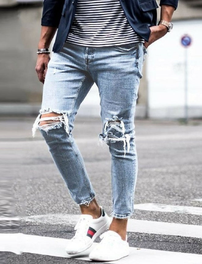 Nuevos jeans ajustados rotos para hombre