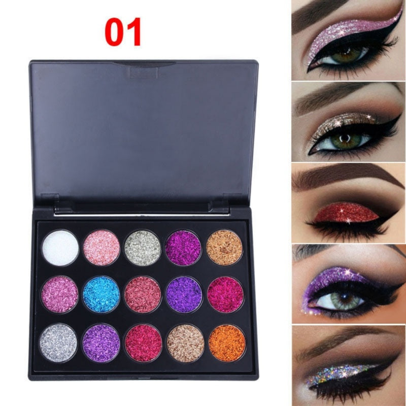 Female Natural Waterproof Glitter Eyeshadow Palette Shining Metals Powder Shimmer Eye Shadow Pigments Kits Diamond 15 Colors