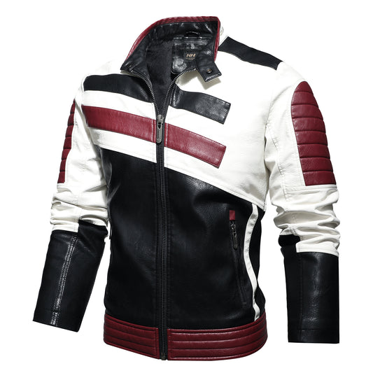 Chaquetas de cuero para hombre con cuello alto para motocicleta