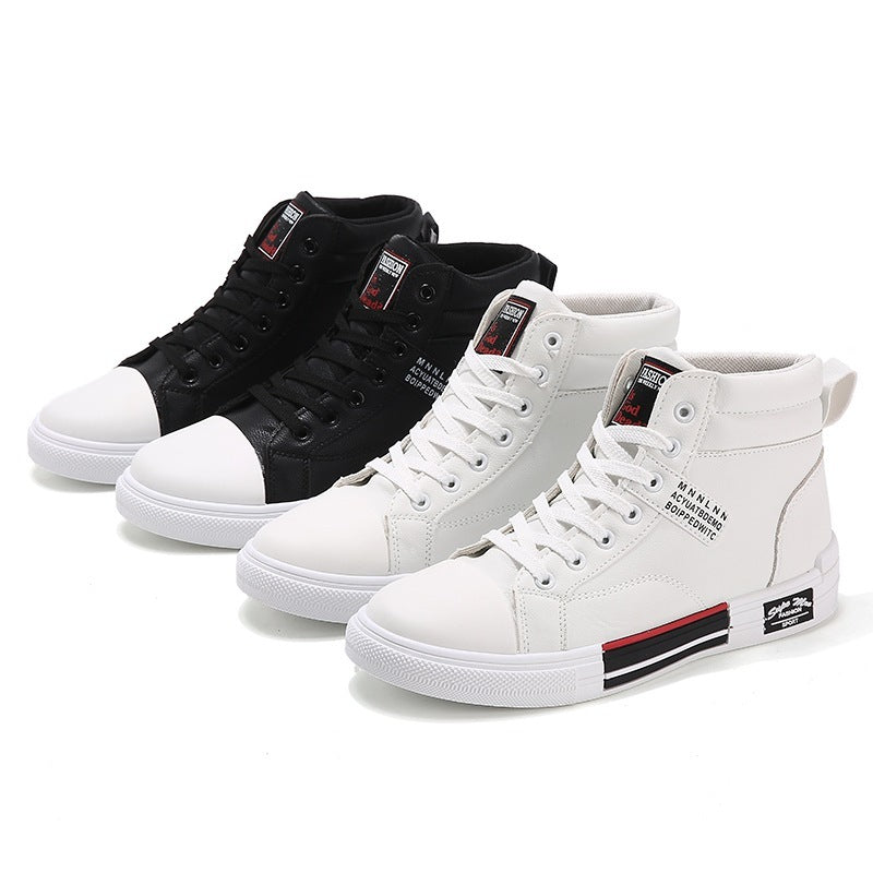 Zapatos casuales de tenis blancos para hombre, cómodos, con cordones, de cuero, para caminar