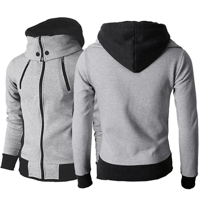 Chaqueta con capucha y cremallera para hombre, cárdigan deportivo falso de dos piezas, chaqueta tipo sudadera informal ajustada 