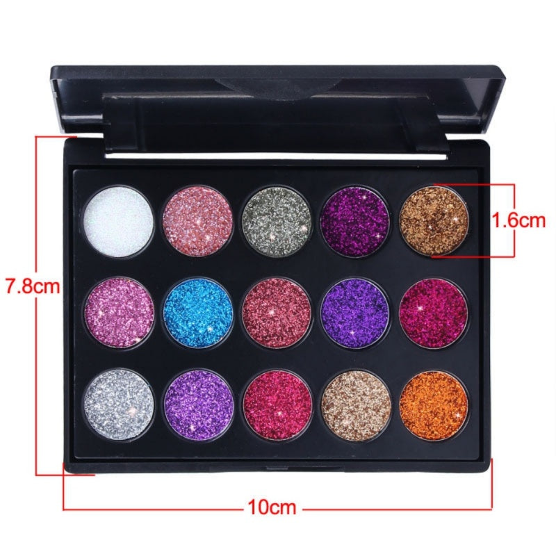 Female Natural Waterproof Glitter Eyeshadow Palette Shining Metals Powder Shimmer Eye Shadow Pigments Kits Diamond 15 Colors