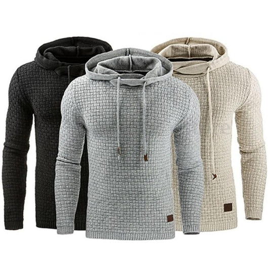 Sudadera con capucha de manga larga y color cálido para hombre, con diseño de jacquard