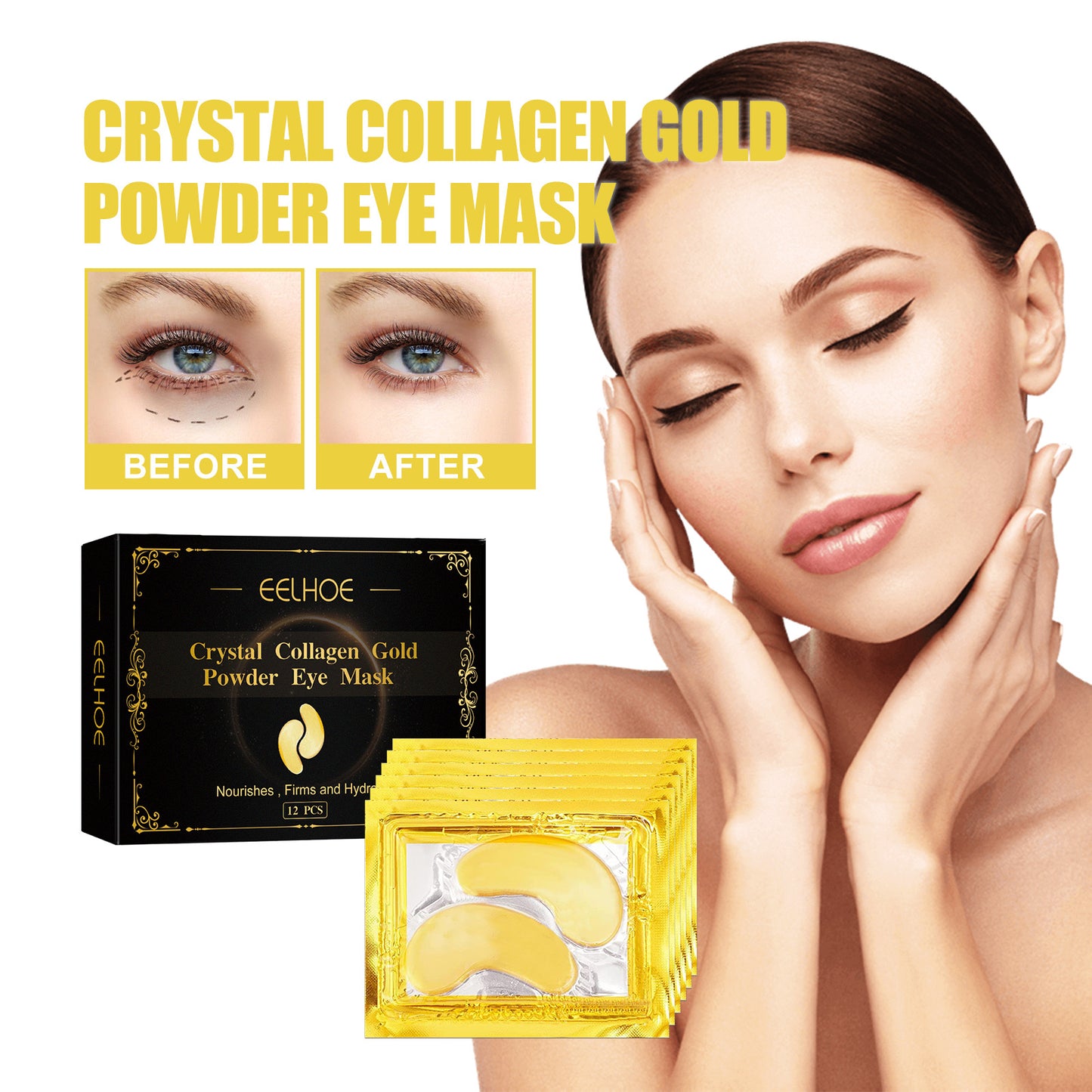 Mascarilla reafirmante para ojos con colágeno dorado de EELHOE, parches para ojos para ojeras e hinchazón