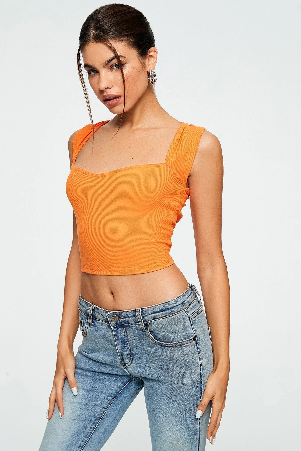 Crop Top Sweetheart Solid Ribbed Sleeveless