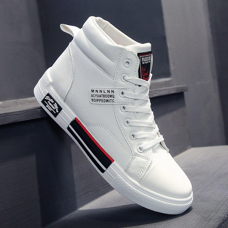 Zapatos casuales de tenis blancos para hombre, cómodos, con cordones, de cuero, para caminar