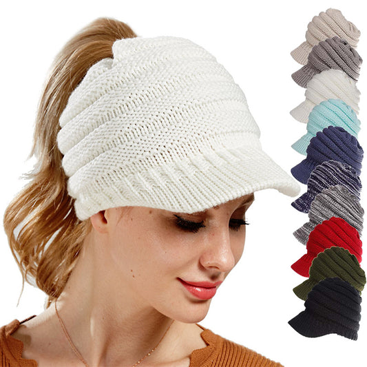 Gorros de cola de caballo para mujer, gorros de otoño e invierno, gorros de punto suaves para mujer, gorros cálidos para mujer