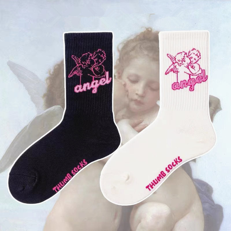 Angel Mid Tube Simplified Letters For Men And Women Sports Casual Trend Socks