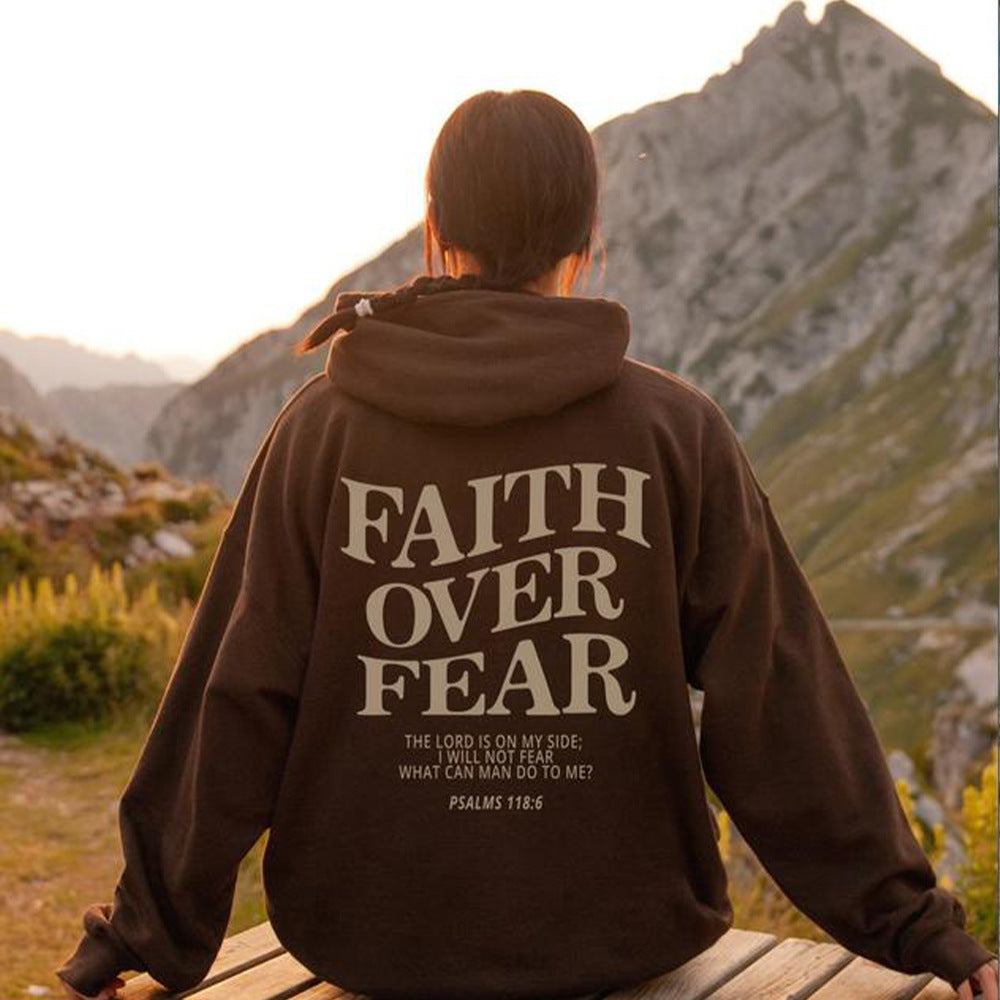 Sudadera con capucha cristiana Faith Over Fear, sudadera cristiana, sudadera con capucha de Jesús, sudadera con capucha de moda, camiseta con versículo bíblico, ropa estética unisex