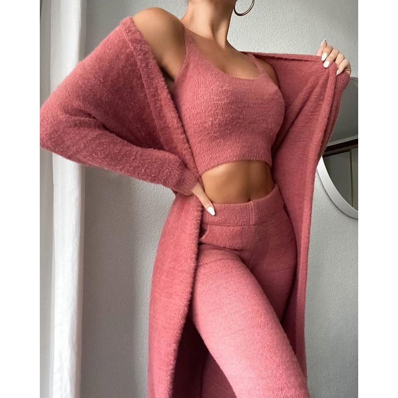 Conjunto de pijama acogedor, conjunto de 3 piezas para estar en casa, ropa de estar bonita, conjuntos de trajes cálidos, conjunto a juego, conjunto de estar en casa, conjuntos de pantalones de 3 piezas, vestido de invierno para mujer