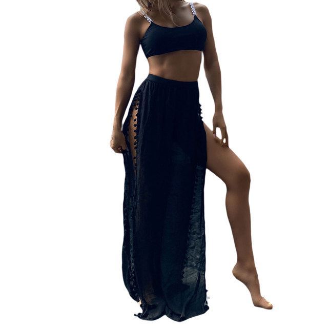 Women Beach Pants Cover Ups Swimwears Sided High Slit Snowfl