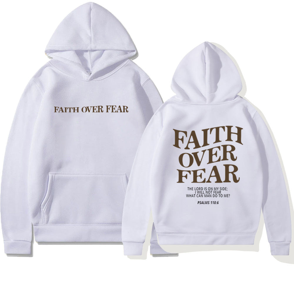 Sudadera con capucha cristiana Faith Over Fear, sudadera cristiana, sudadera con capucha de Jesús, sudadera con capucha de moda, camiseta con versículo bíblico, ropa estética unisex